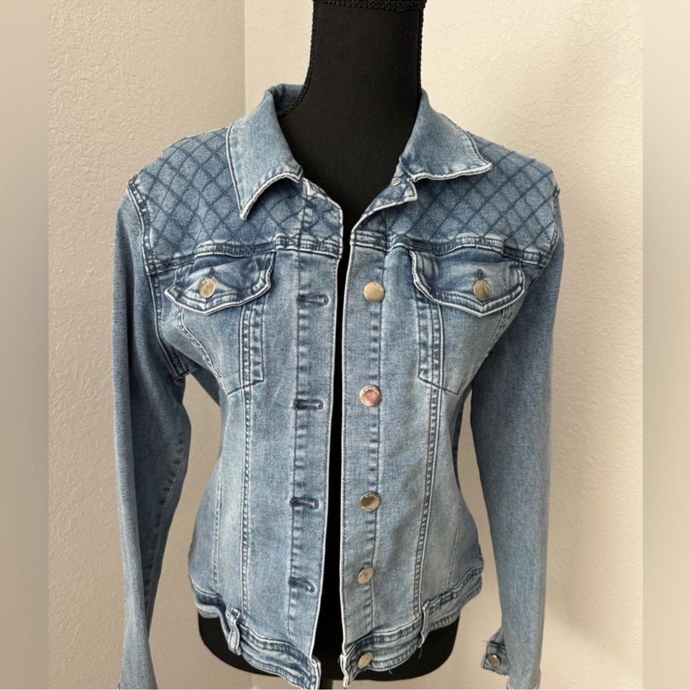 BEBE Denim Jacket with Quilted Shoulders